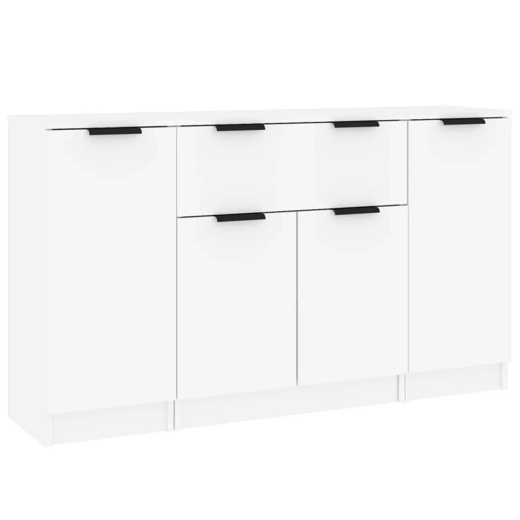 Credenze 3 pz | Madia | Buffet da pranzo | Armadio da pranzo Bianco in Legno Multistrato