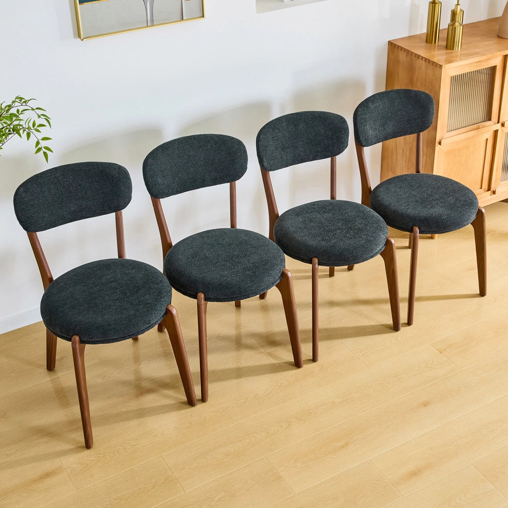 Sedie da pranzo moderne, 2 pezzi in lino nero con struttura in metallo e seduta confortevole