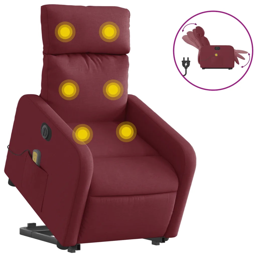 Poltrona Alzapersona Massaggiante Elettrica Rosso Vino Tessuto 3206729