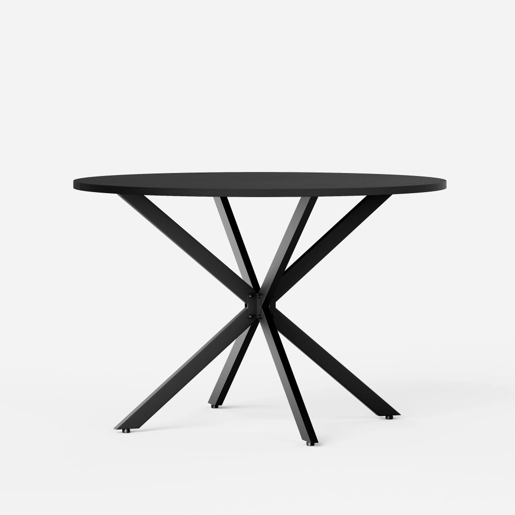 Tavolo da pranzo rotondo con base a X in ferro e piano in pannello truciolare nero per cucina diametro 120 cm