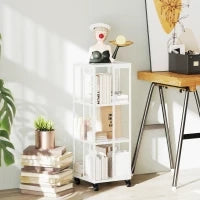 Libreria Moderna a 3 Ripiani in Metallo a Rete con Ruote, 35x35x99 cm, Bianco