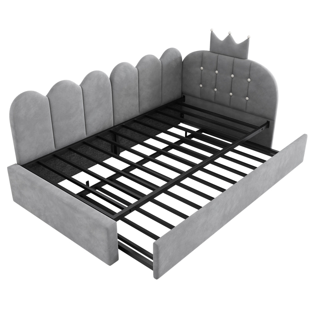 Divano letto 90x200 cm con letto estraibile; velluto grigio