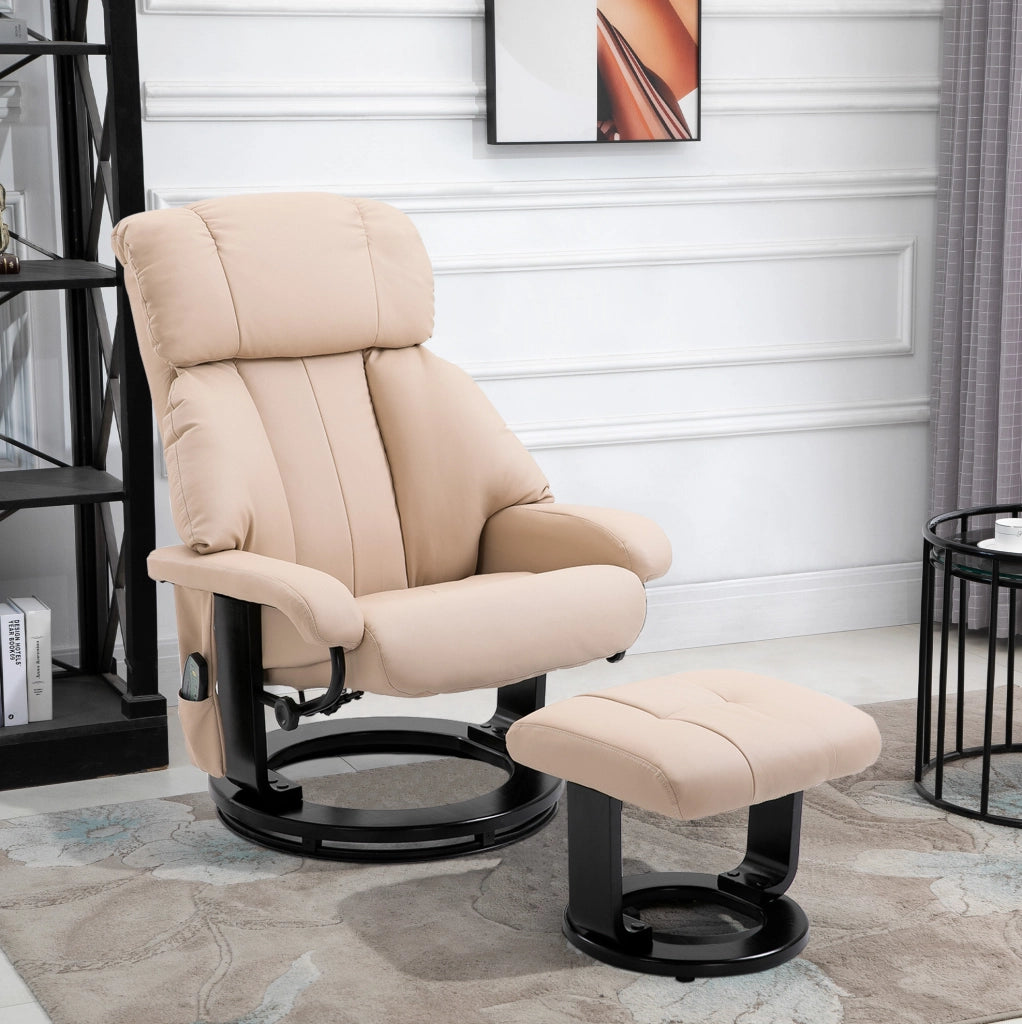 Poltrona relax massaggiante con poggiapiedi, bianco crema