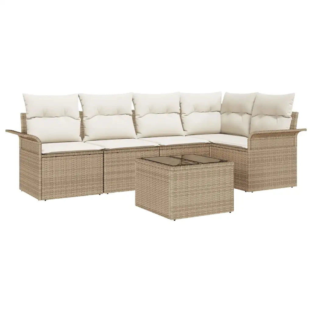 Set Divano da Giardino con cuscino 6 pcs Beige polyrattan