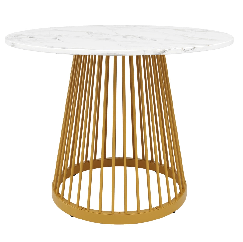 Tavolo da pranzo 80x80x76 cm con gambe regolabili; piano in MDF e ferro; oro e bianco