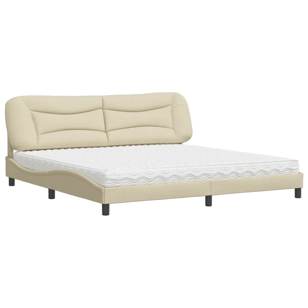 Letto con Materasso Crema 200x200 cm in Tessuto