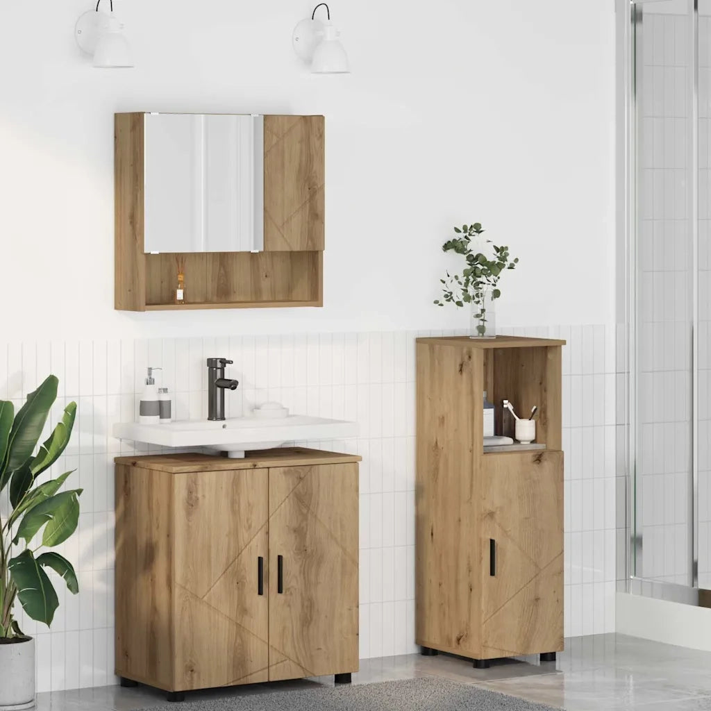Set di mobili per il bagno con porta 3 pcs Rovere artigianale