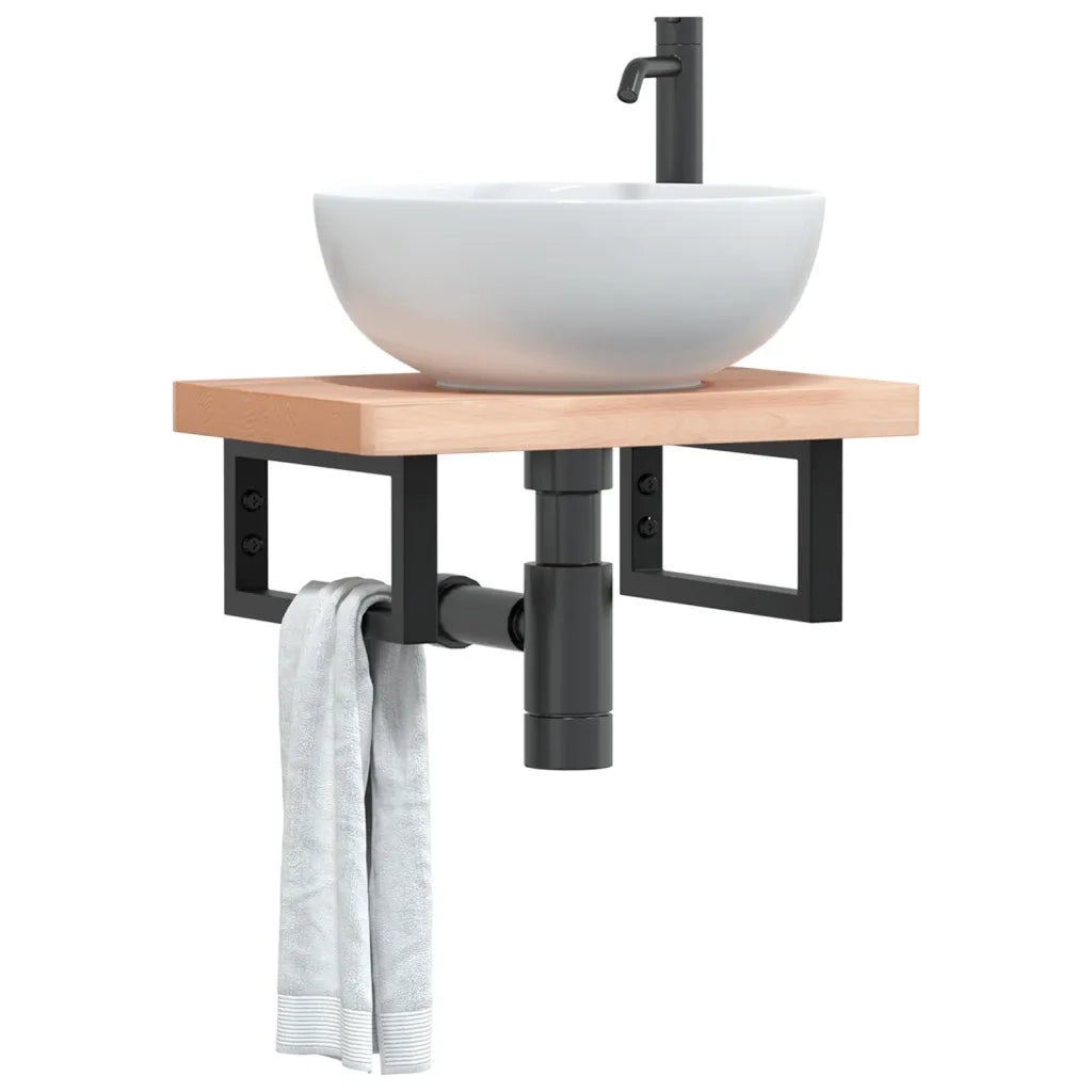 vidaXL Ripiano a Parete per Lavabo in Acciaio e Massello di Faggio