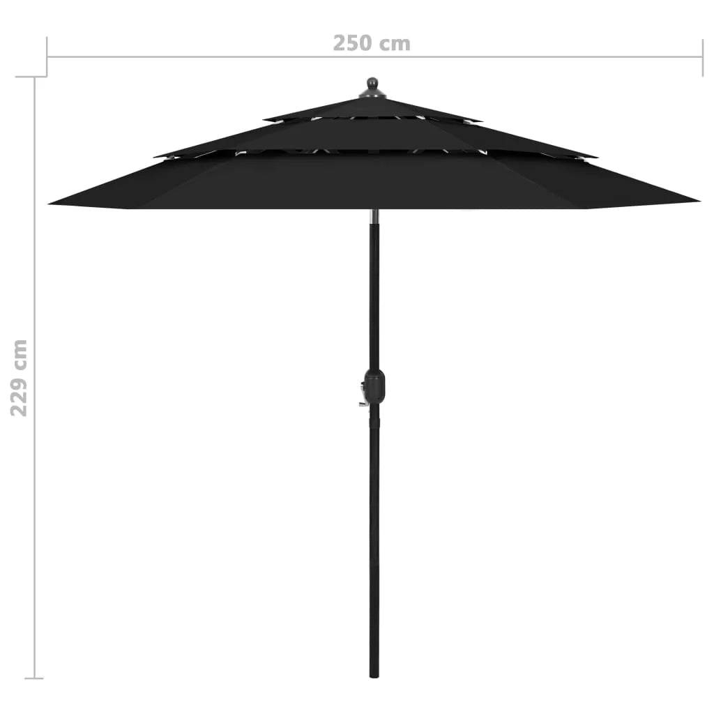Ombrellone da giardino a 3 livelli con palo in alluminio nero da 2,5 m 02_0008756