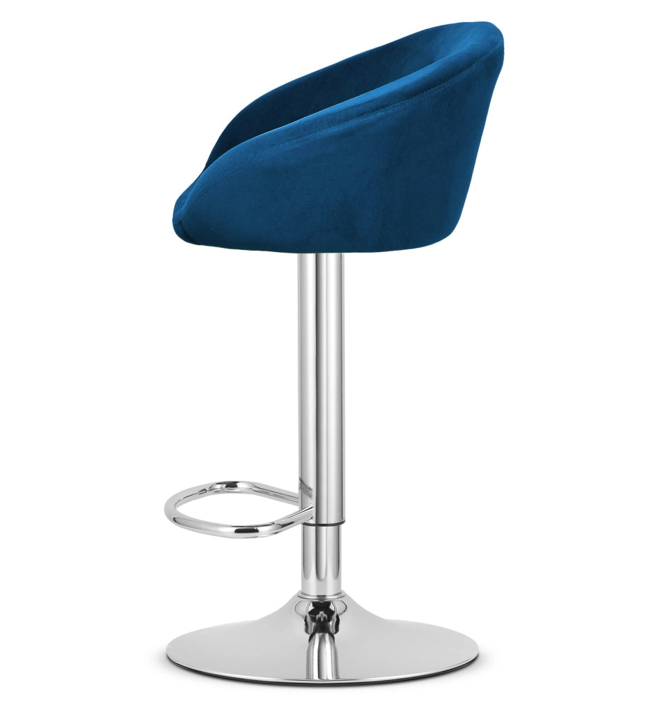 Sgabello in velluto VALORA EAST - Blu navy / Base cromata x 2