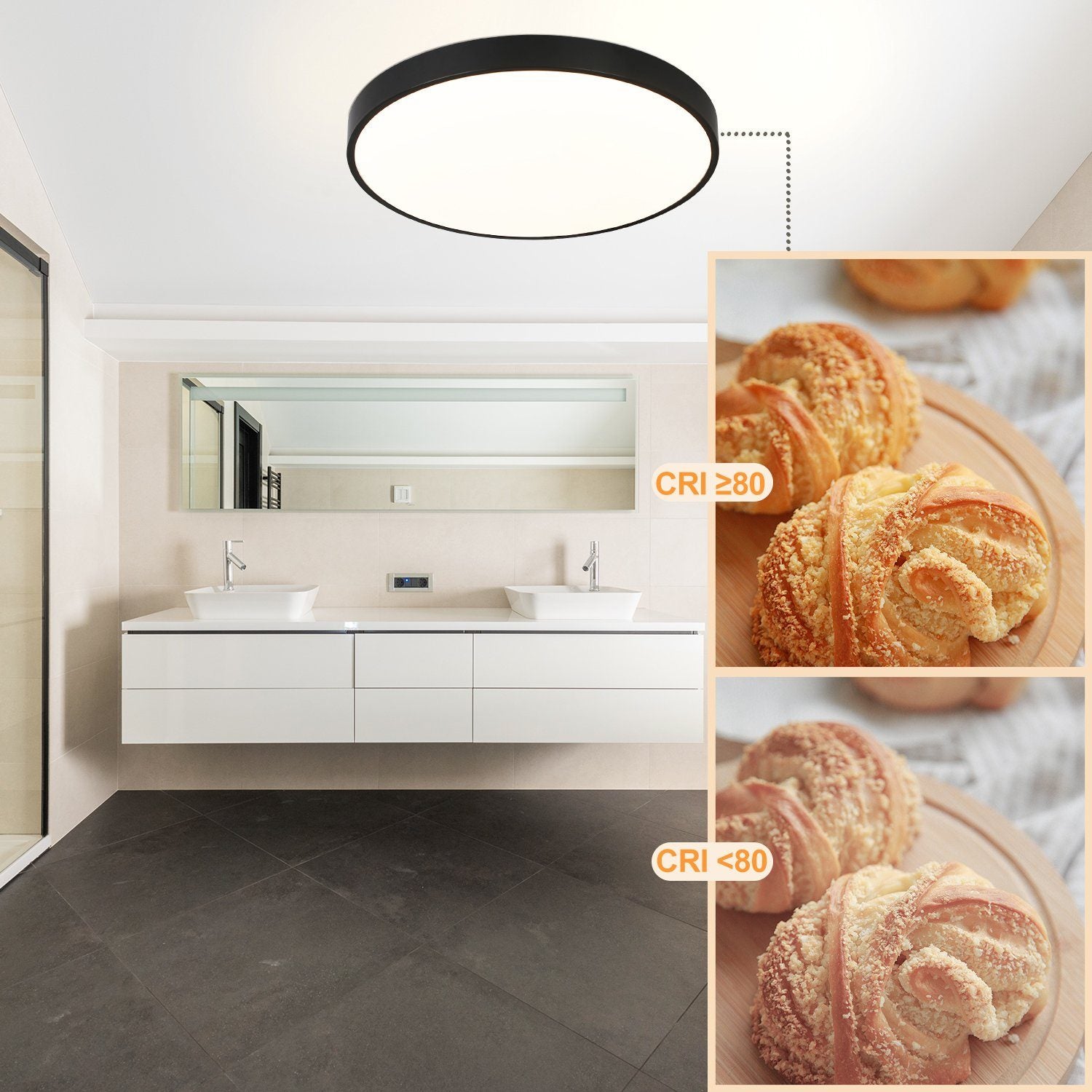 ZMH Lampada da soffitto plafoniera LED 36W dimmerabile telecomando nera piatta 37 cm rotonda