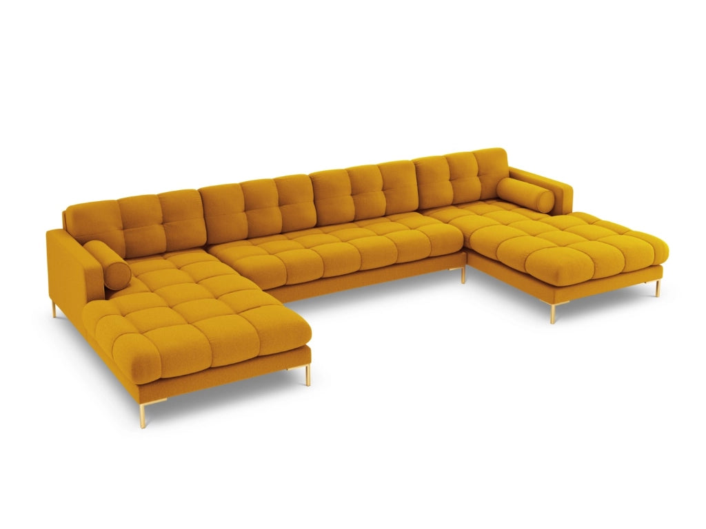 Cosmopolitan Design - Divano panoramico "Bali" 7 posti in tessuto strutturato giallo 
