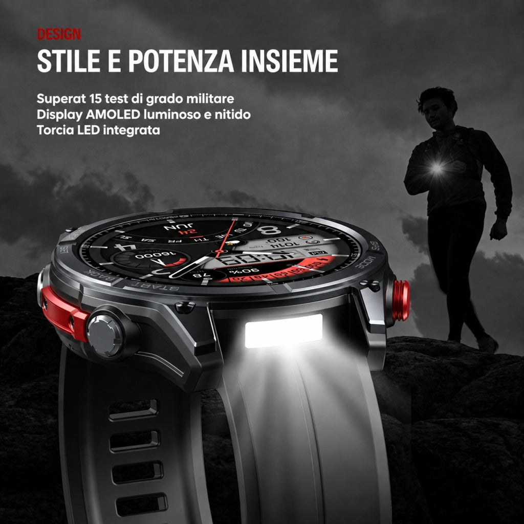 Smartwatch Orologio Intelligente HD-GPS con 6 sistemi satellitari; impermeabile 5 ATM-170 modalità sportive; monitoraggio della salute 24 ore su 24 - nero