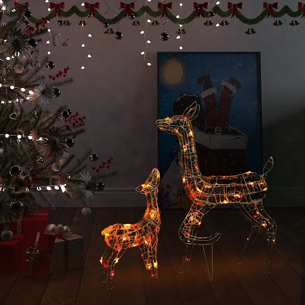Famiglia di Renne di Natale 160 LED Colorate in Acrilico