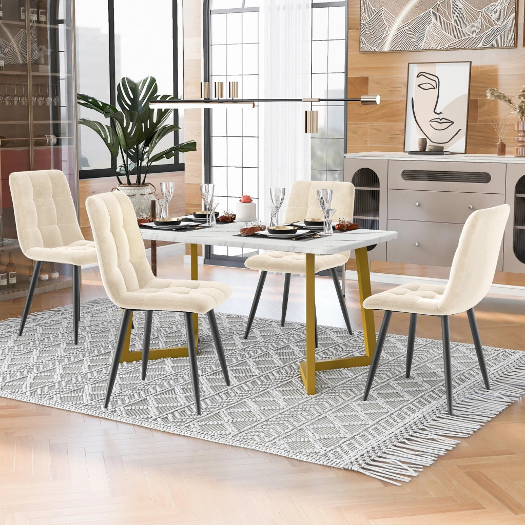 Set tavolo da pranzo beige con 4 sedie in velluto