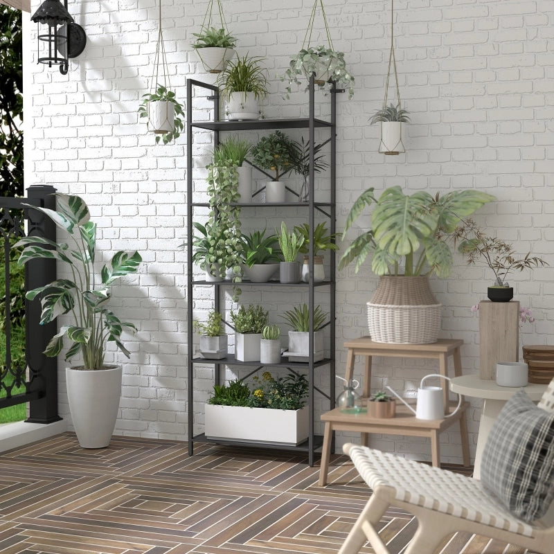 Libreria a 5 ripiani in metallo nero, scaffale industriale aperto 60 x 30 x 170,5 cm