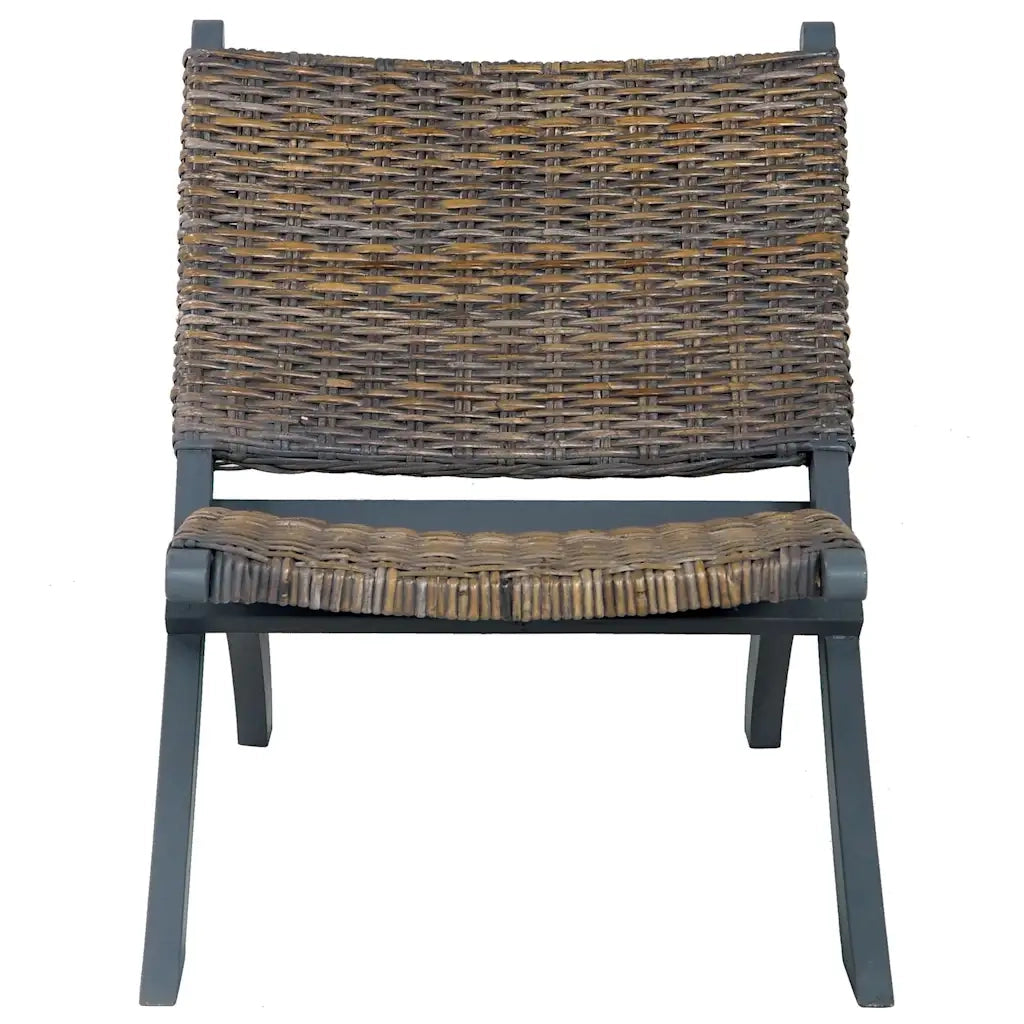 Poltrona | Sedia Relax Grigia in Rattan Kubu Naturale e Mogano Massello