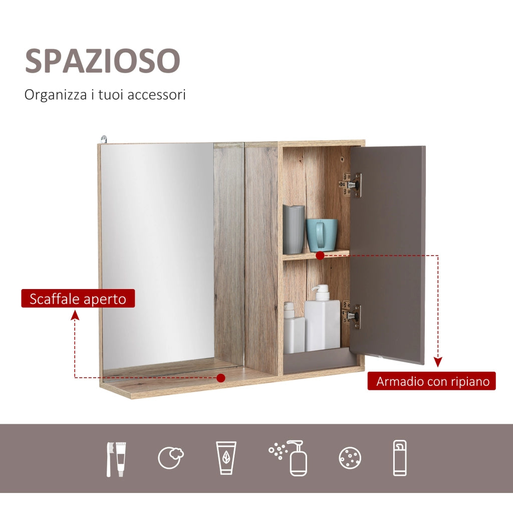 Armadietto Pensile per il Bagno Grigio e Rovere. 57 x 14.2 x 49.2cm