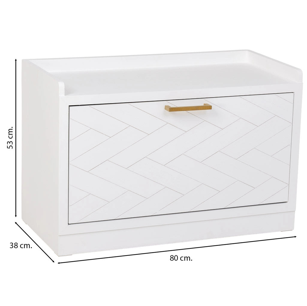 Panca porta scarpe in legno e metallo bianco 80x38x53