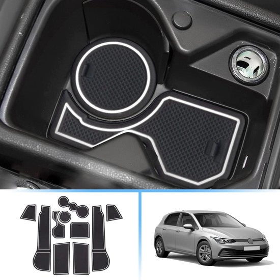 Accessori antislittamento per VW Golf 8 MK8 2020-2024, matten di gomma per console centrale, matten per portellone, supporto per tazza, accessori per VW Golf 8 matten antislittamento in gomma (bianche)
