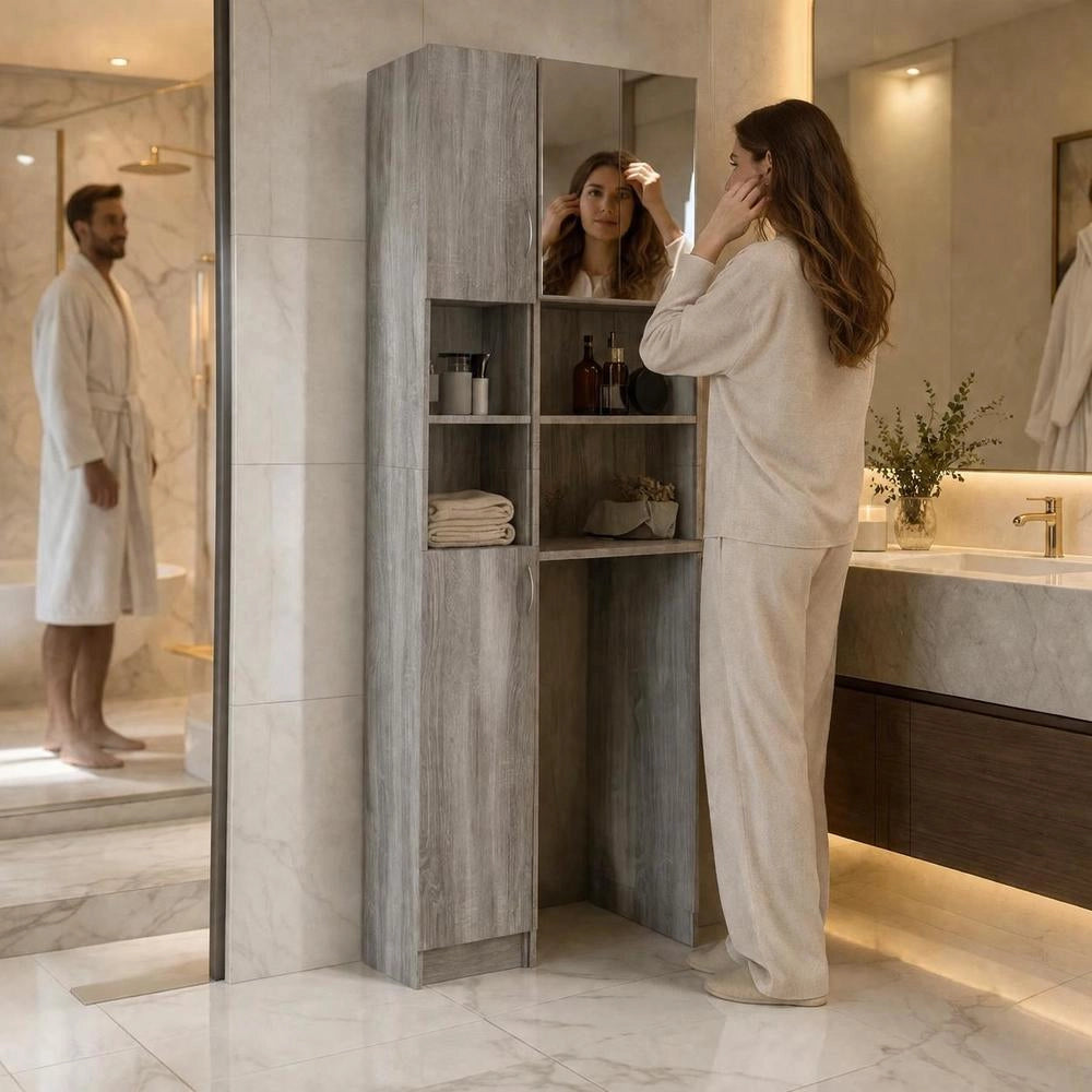 Bathroom Cabinet, Grey Sonoma, 32x25.5x190 Cm, Wood-based Material