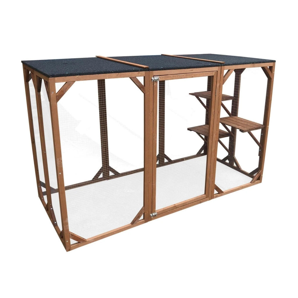 Recinto per gatti da esterno in legno robusto 180 cm 3 zone di riposo 16_0001711