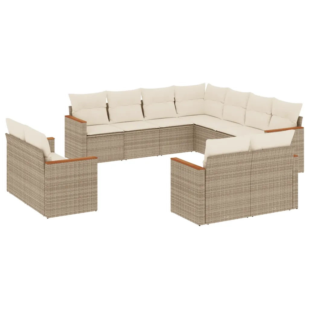 Set Divani da Giardino 11 pz con Cuscini Beige in Polyrattan 3226499