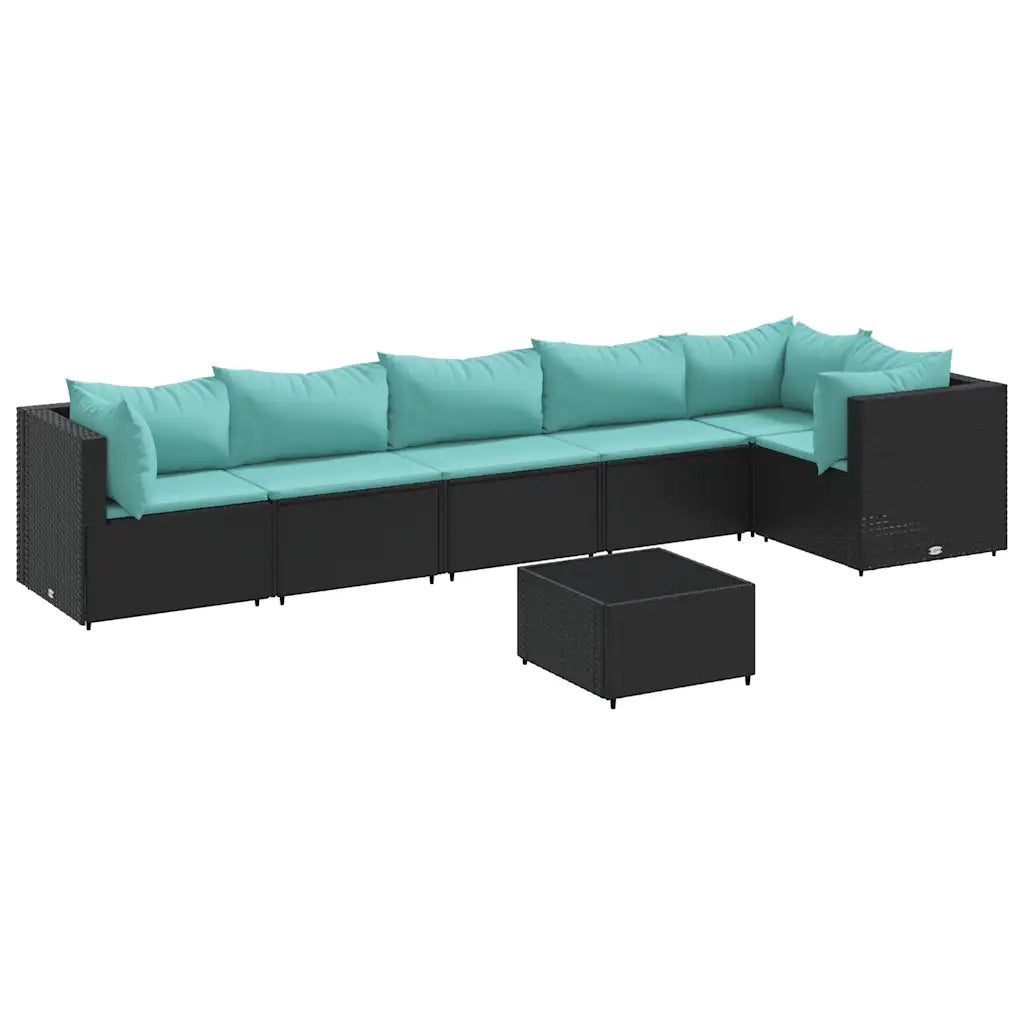 Set Salotto da Giardino con Cuscini 7pz Nero Polyrattan 3308116