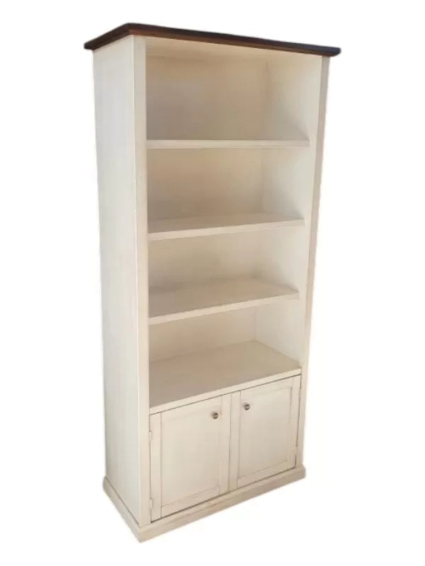 Libreria 2 porte 3 ripiani legno shabby bianco anticato noce 90x41x186 - Mobili 2G
