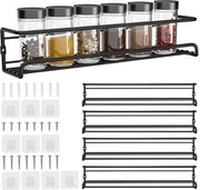 Kruidenrek Ophangabile - 4 Keukenspogli - 29CM - Ophangabile senza fori - per 28 Kruidenpoti - Kruidenpoti archiviazione - Industriale - Set Completo - Nero - solido - Incluso materiale di installazione.