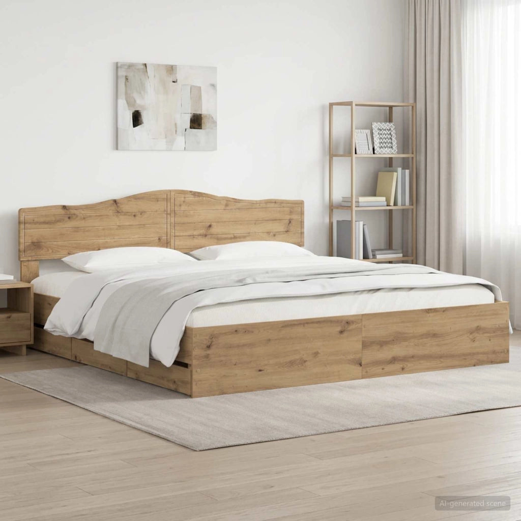 Bed Frame with Storage and Headboard Artisan Oak 180 x 200 cm 3445830