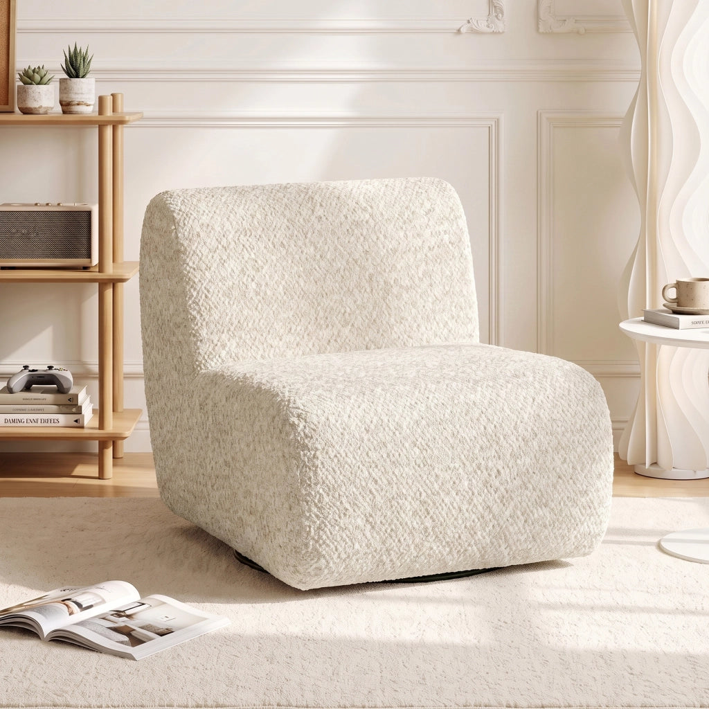 Fauteuil de Salon Pivotant 360° Canapé 1 Place en Chenille Beige
