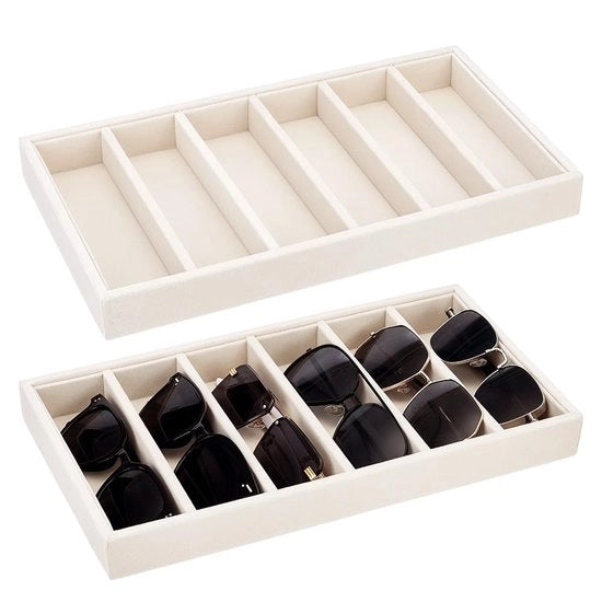 Organizzatore per occhiali da sole in velluto - 6 cassette - scatola di conservazione - gioielli - orologio - 38,3 x 19,3 x 3,2 cm