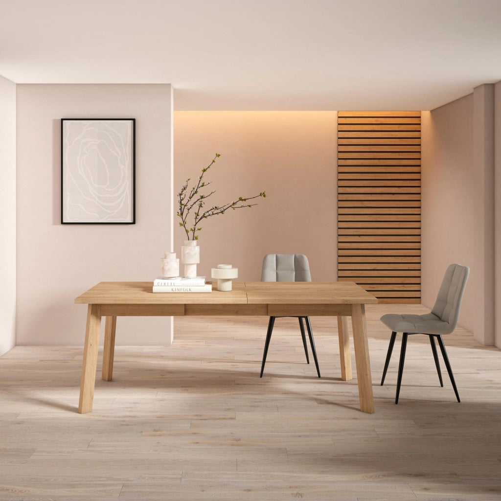 Tavolo da Pranzo, 194x90x74cm, Per 10 persone, Gambe in legno, colore Rovere RF2915