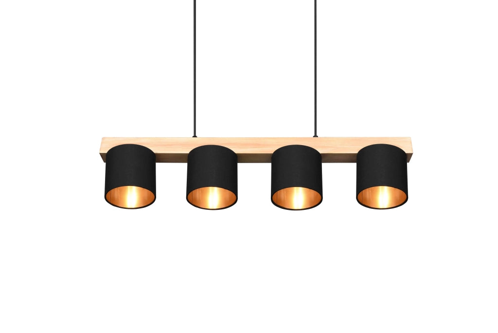 Lampada a sospensione 4 paralumi, legno, nero, L 75 cm, Cameron