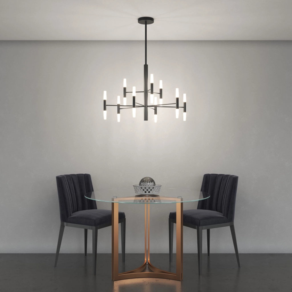 SPACE LAMPADARIO DA SOFFITTO 18 LUCI ATTACCO G9 NERO CON VETRI SATINATI
