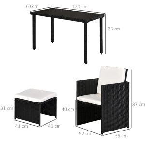 Set salotto da giardino 11 pezzi in polyrattan nero con cuscini e tavolo in vetro