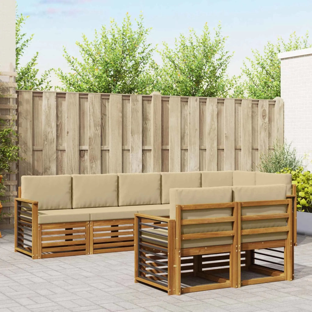 Set divani 8 pcs Naturale e Beige Legno di Acacia Massello 3375023