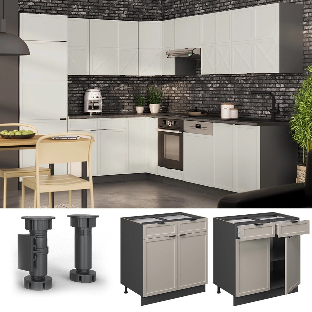 Mobiletto base per cucina Fame-Line GrigioBeige/Antracite 80 cm, PL Marmo Vicco