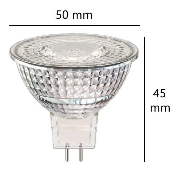 GU5.3 MR16 LAMPADINA FARETTO IN VETRO A LED 12V AC/DC 6,2W LUCE CALDA 3000K BOT