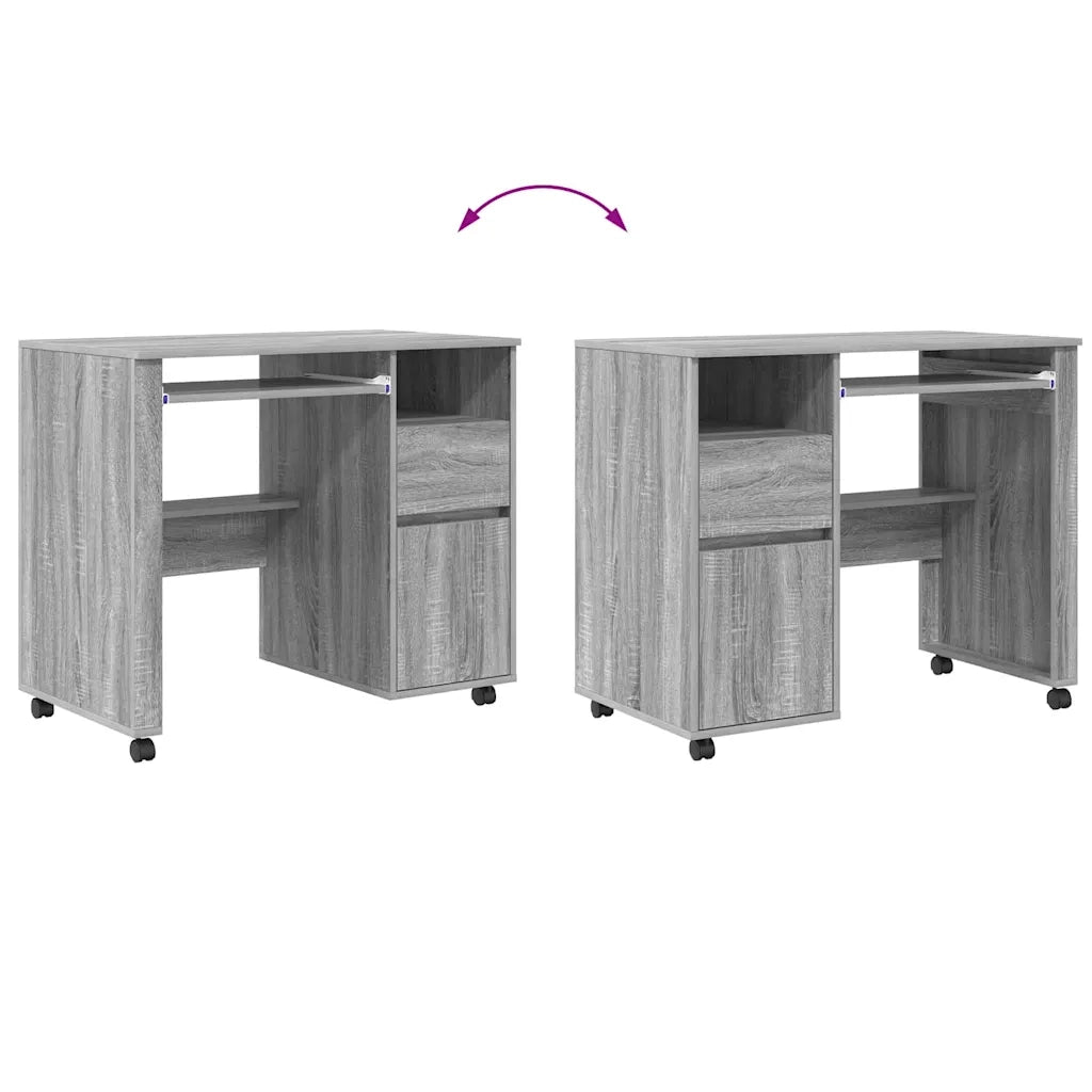 Scrivania | Tavolo da Ufficio con Ruote con cassetto Grigio Sonoma 91 x 50 x 77 cm