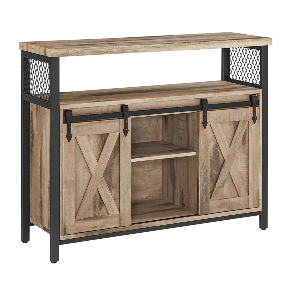 Credenza da pranzo/credenza da cucina 33 x 100 x 80 cm mobile contenitore con ante scorrevoli e ripiano regolabile stile industriale per soggiorno marrone rustico e nero 12_0004531