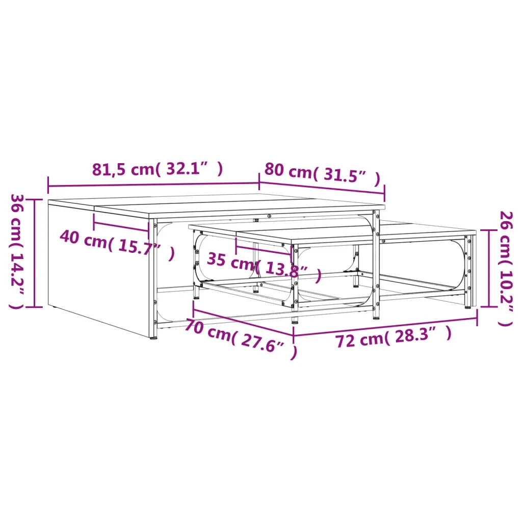 Tavolini Impilabili 2pz Rovere Sonoma in Multistrato e Metallo 845332