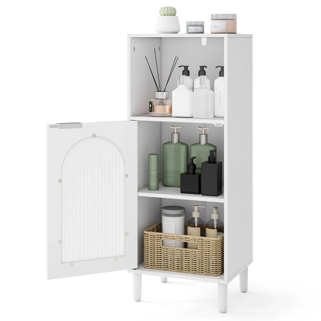 Mobiletto da bagno stretto 35 x 30 x 90 cm con ripiano regolabile e design ondulato in legno bianco 20_0010288