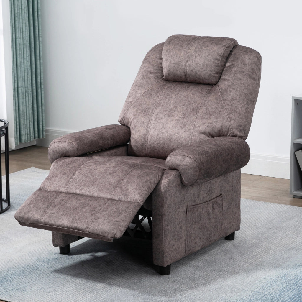 Poltrona Relax Reclinabile Manualmente in Tessuto Effetto Velluto con Imbottitura Extra, Marrone