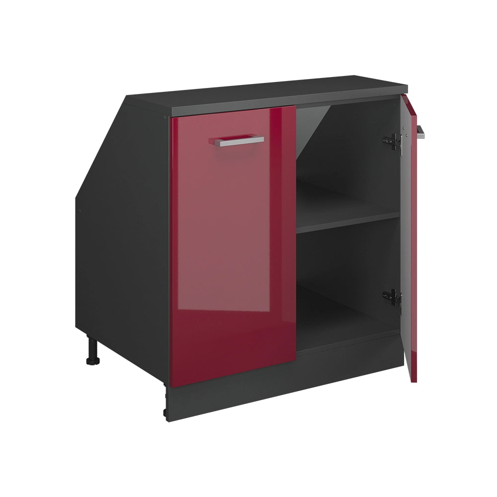 Mobile cucina sottotetto R-Line Rosso lucido/Antracite 80 cm con 2 porte, carcassa 60 cm profondità Vicco