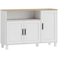 Credenza Cucina 110x33x75 cm con Ante Ammortizzate 2 Armadietti e Vano Aperto in Legno Bianco