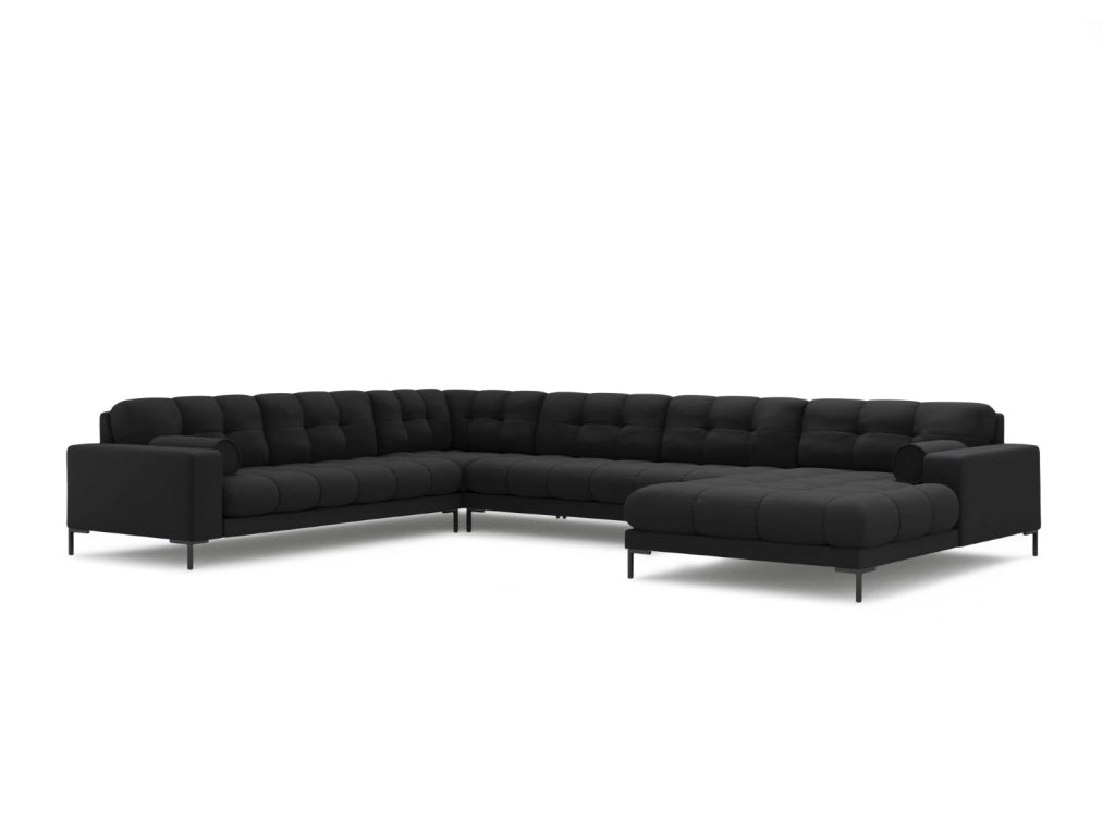 Cosmopolitan Design - Divano panoramico sinistro "Bali" 7 posti in tessuto strutturato grigio scuro 