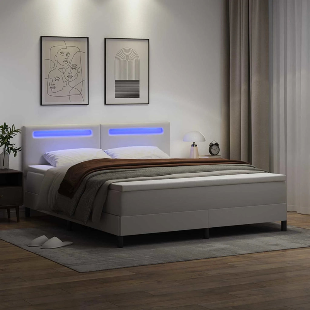Letto a molle con materasso Bianco 180 x 200 cm Pelle sintetica 3339061