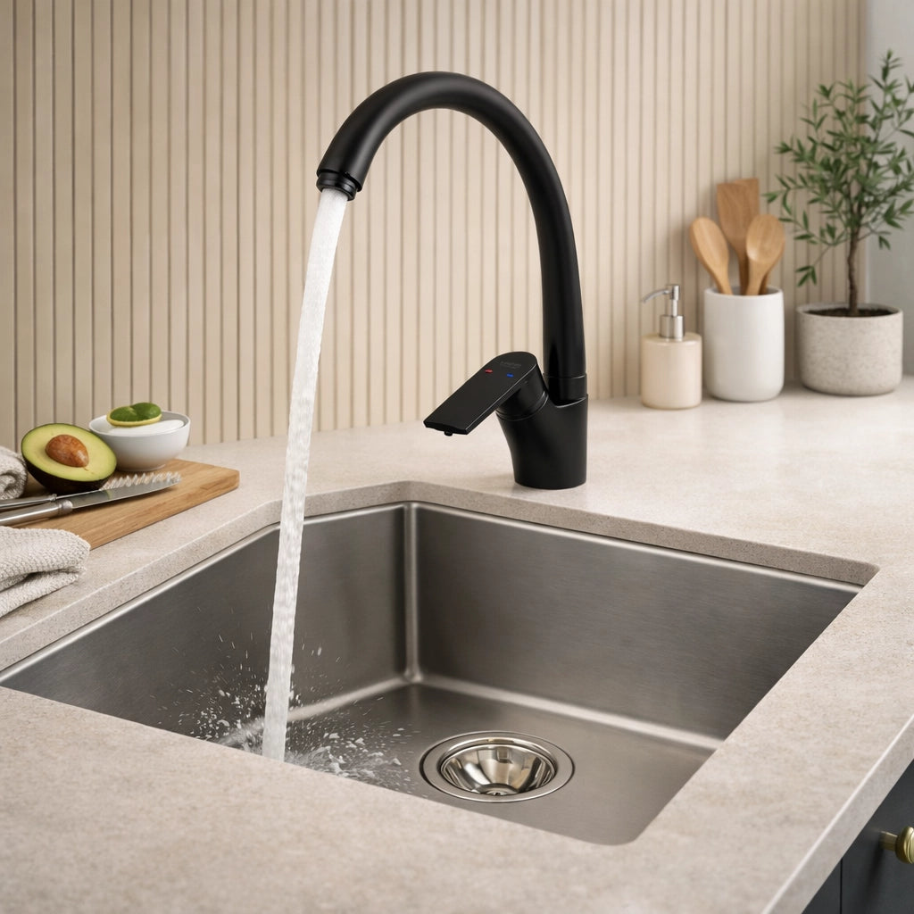 Miscelatore Rubinetto Girevole Per Lavello Cucina Nero Opaco Canna Alta 94010